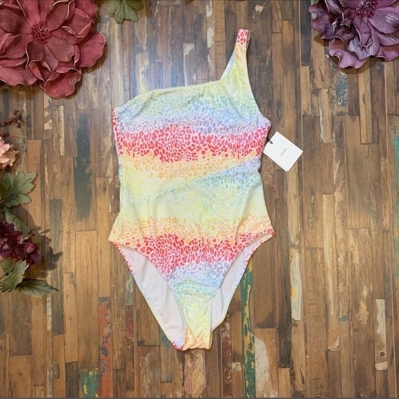 ONIA NWT Rainbow Leopard One Shoulder Bathing Suit L - Picture 7 of 10